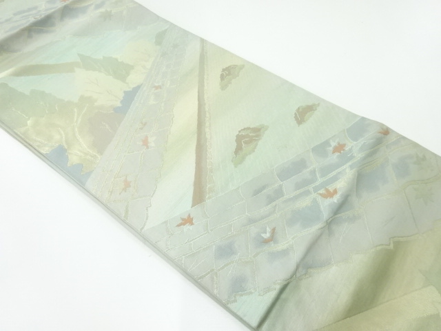 JAPANESE KIMONO / ANTIQUE FUKURO OBI / SILK / WOVEN SCENERY OF TREES